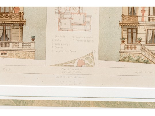 Set Of Three Architectural Lithographs In Color