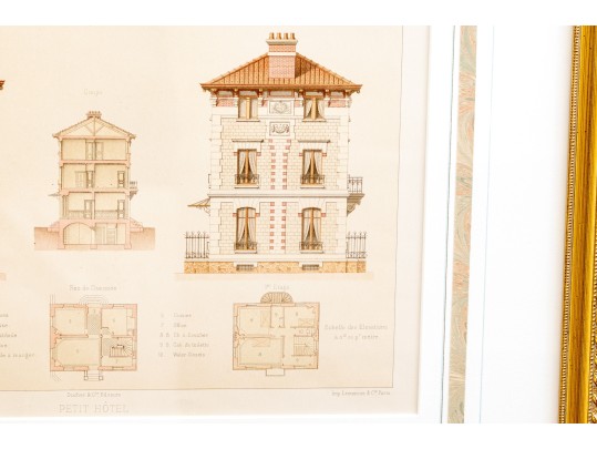 Set Of Three Architectural Lithographs In Color