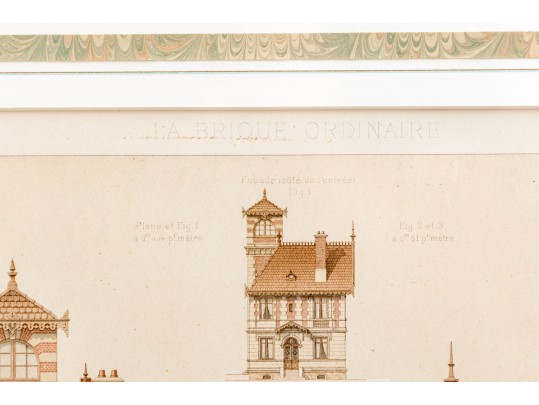 Set Of Three Architectural Lithographs In Color