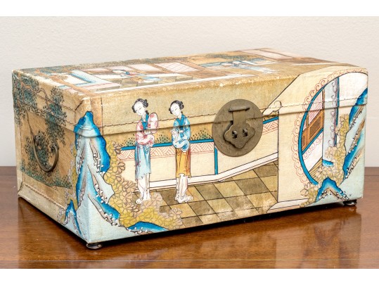 Chinese Canvas Wrapped And Painted Diminutive Trunk