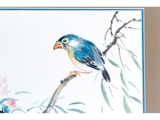 Set Of Two Japanese Paintings On Paper, Bird On Branches