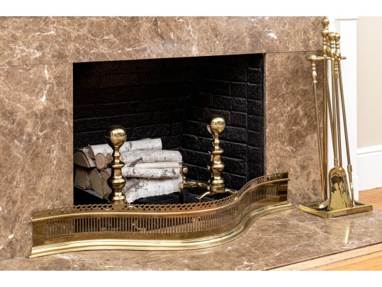 Collection Of Brass And Iron Fire Fire Place Items