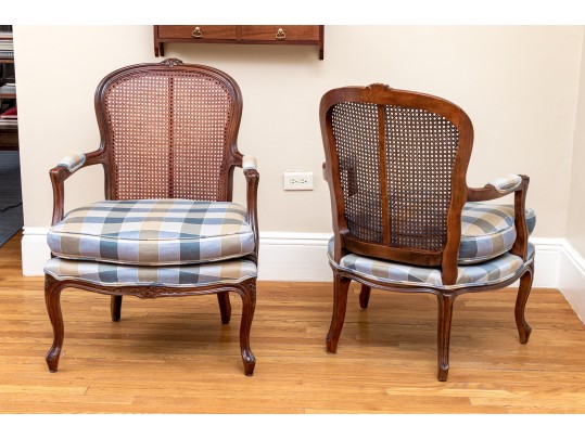 Pair Of Carved And Caned Louis XV Style Fauteuils