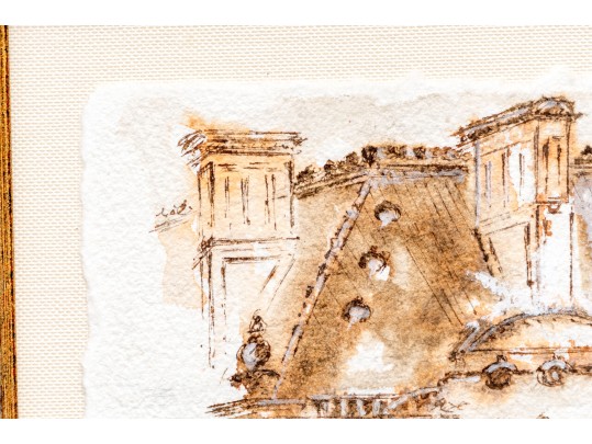 Ink And Wash On Paper, Architectural Scene