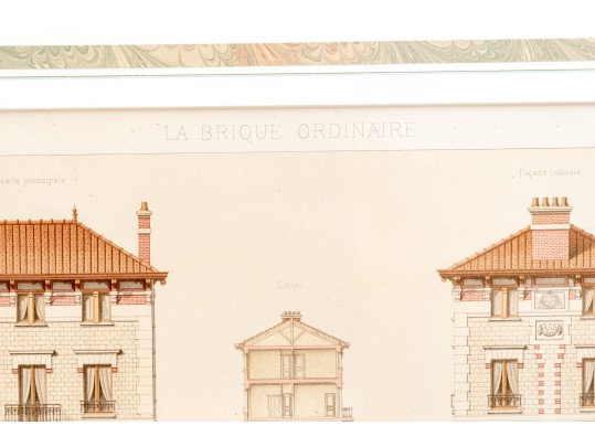 Set Of Three Architectural Lithographs In Color