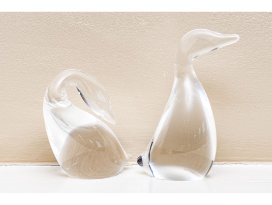 Two Steuben Crystal Water Birds