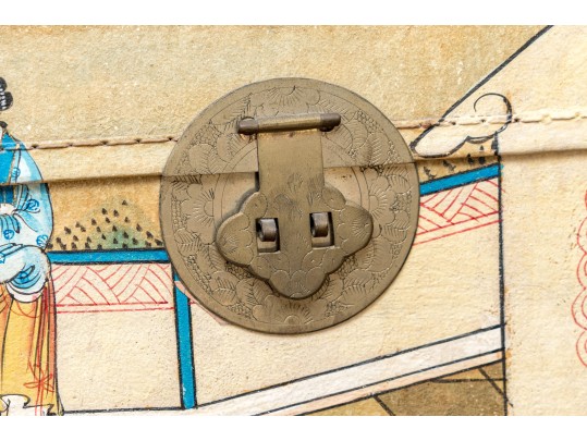 Chinese Canvas Wrapped And Painted Diminutive Trunk