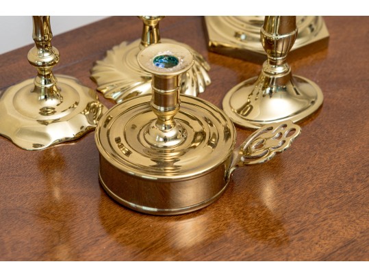 Assembled Lot Of Five Brass Candlesticks