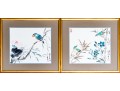 Set Of Two Japanese Paintings On Paper, Bird On Branches