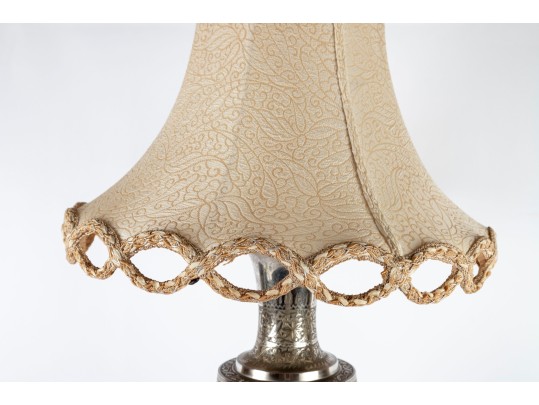 Pair Of Lavishly Hand-Chased Metal Table Lamps