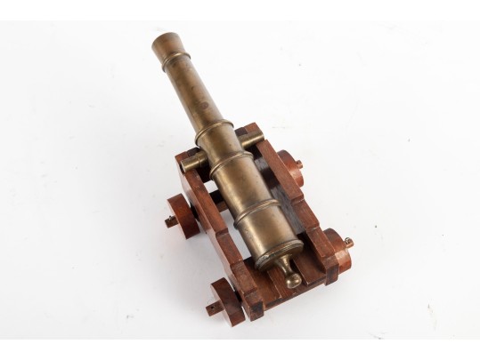 Vintage Brass And Wood Cannon Model
