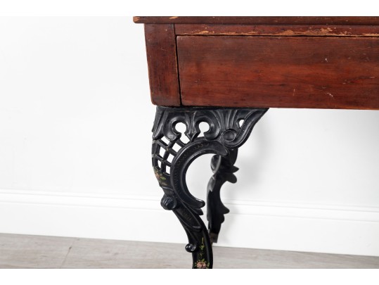 Antique Wood And Cast Iron School Desk