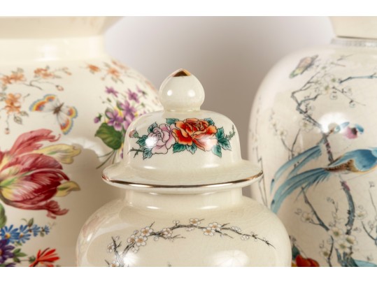 Trio Of Compatible Lidded Baluster Ginger Jars