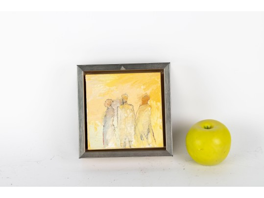 Mary B. Harrington (American, 20th C.) Mixed Media On Board, Three Figures In Yellow