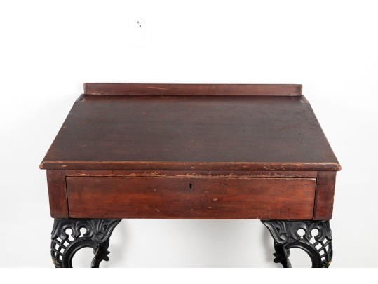 Antique Wood And Cast Iron School Desk
