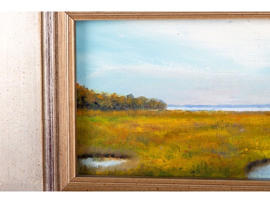 Small Oil On Board Marshlands Painting -- Signed