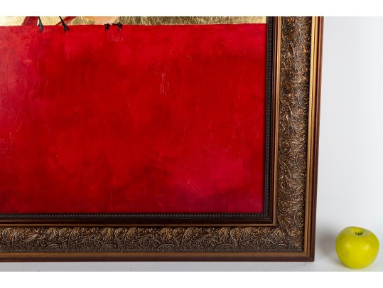 Framed Cardinal Pair Oil On Canvas Painting