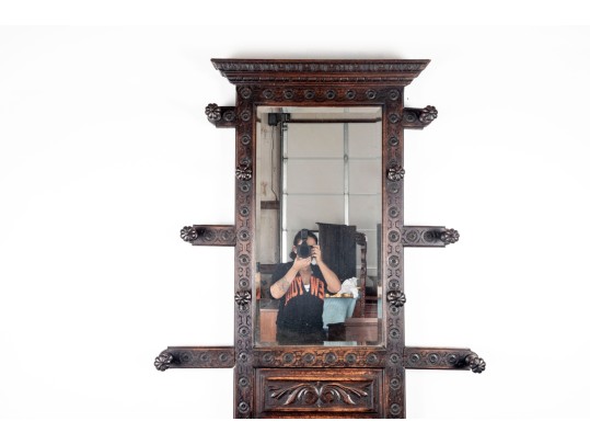 Antique English Renaissance Revival Mirror Hall Tree