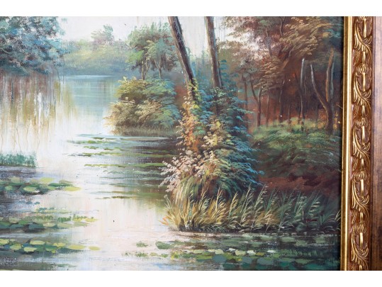 Signed K. Hillman Oil On Canvas, Tropical Landcape