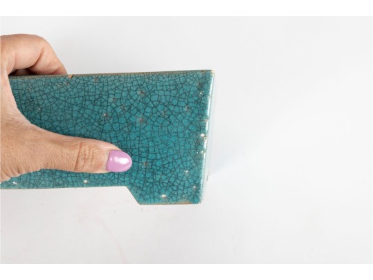 Vintage Turquoise Blue Crackle Glaze Earthenware Planter