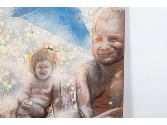 Michael Johnson (American, B. 1938) Large Mixed Media On Board, Collage Of Figures