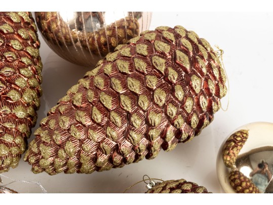 Festive Collection Of Large Gilt And Pinecone Ornaments