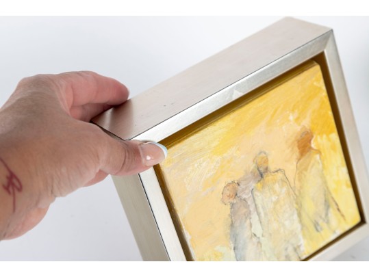 Mary B. Harrington (American, 20th C.) Mixed Media On Board, Three Figures In Yellow