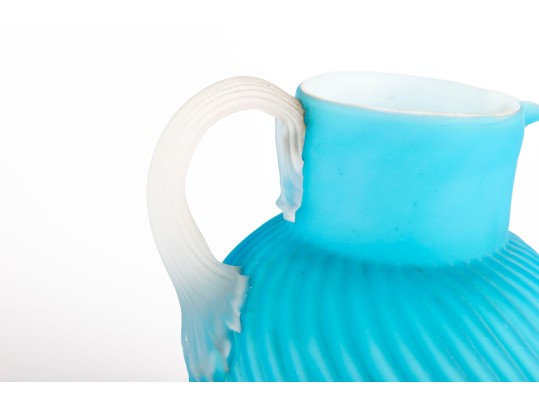 Vintage Blue Satin Cased Glass Pitcher
