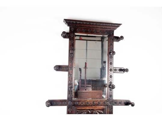 Antique English Renaissance Revival Mirror Hall Tree