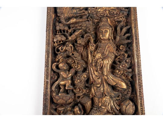 Antique Chinese Gilt Carved Wooden Panel