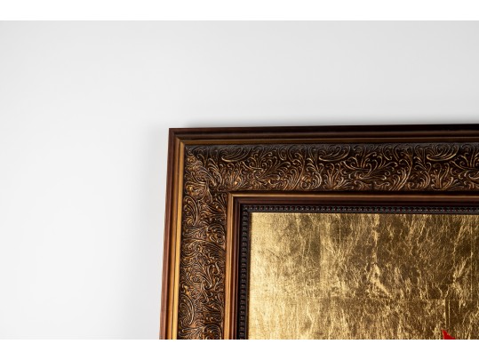 Framed Cardinal Pair Oil On Canvas Painting