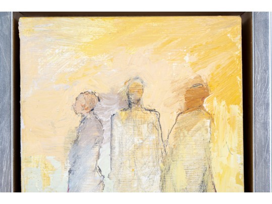Mary B. Harrington (American, 20th C.) Mixed Media On Board, Three Figures In Yellow