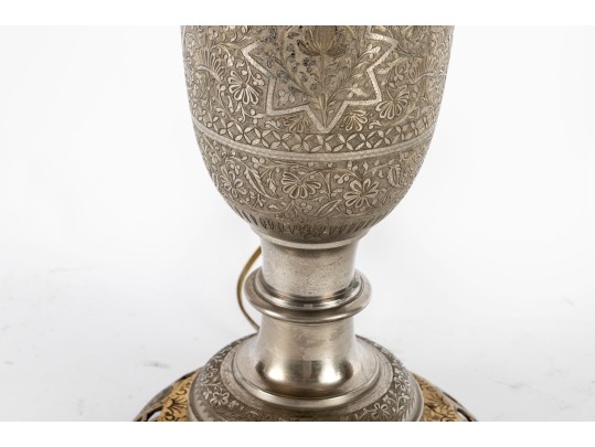 Pair Of Lavishly Hand-Chased Metal Table Lamps
