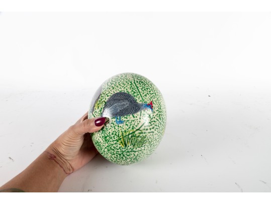 Decoupage Ostrich Egg With Guinea Fowl Motif