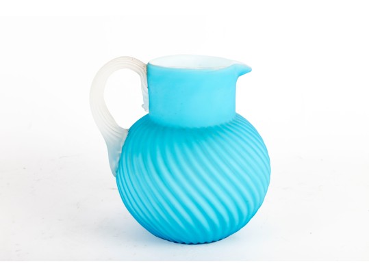 Vintage Blue Satin Cased Glass Pitcher