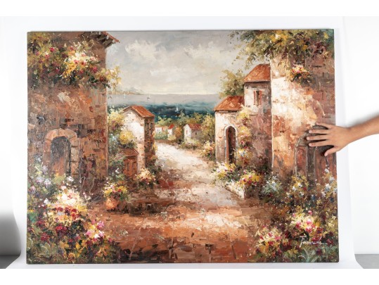 Oil On Canvas Tuscan Village Painting — Signed