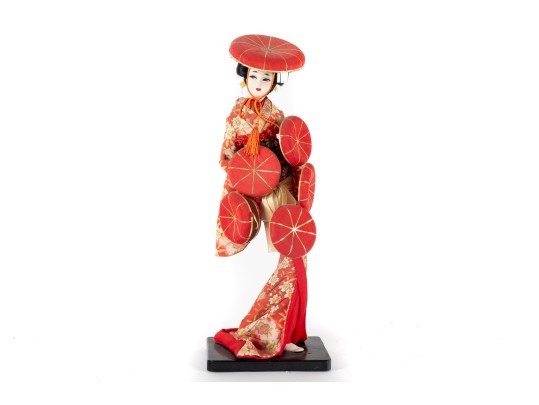 Japanese Geisha Doll In Red Kimono