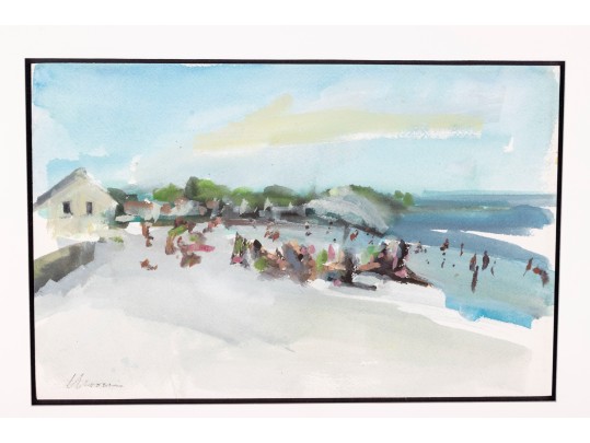 Framed Watercolor Beachside Landscape -- Signed
