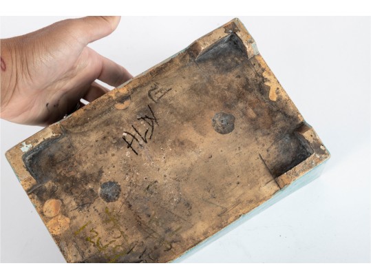 Vintage Turquoise Blue Crackle Glaze Earthenware Planter