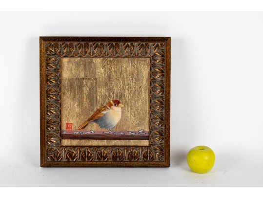 Oil On Board & Gold Leaf Signed Finch Painting