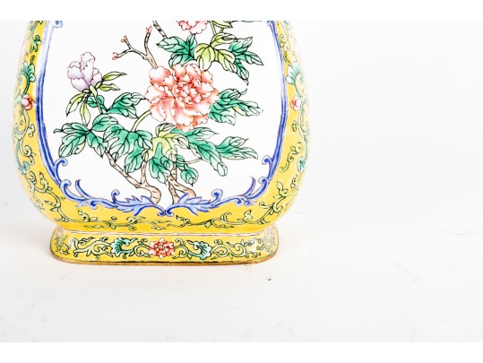 Chinese Cantonese Enameled Brass Vase