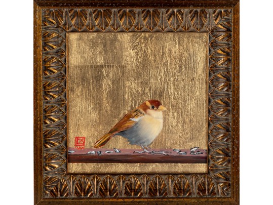 Oil On Board & Gold Leaf Signed Finch Painting