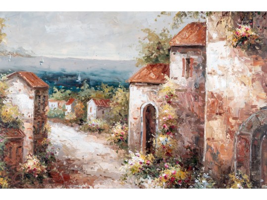 Oil On Canvas Tuscan Village Painting — Signed