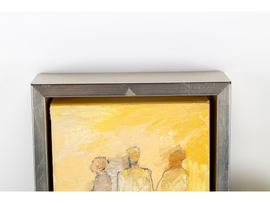 Mary B. Harrington (American, 20th C.) Mixed Media On Board, Three Figures In Yellow