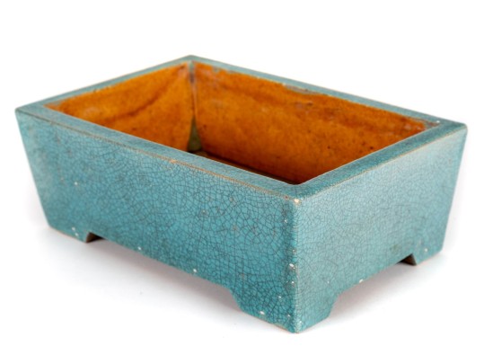 Vintage Turquoise Blue Crackle Glaze Earthenware Planter