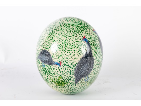 Decoupage Ostrich Egg With Guinea Fowl Motif