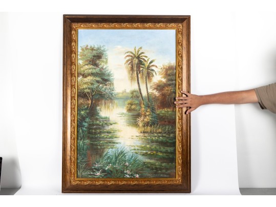 Signed K. Hillman Oil On Canvas, Tropical Landcape