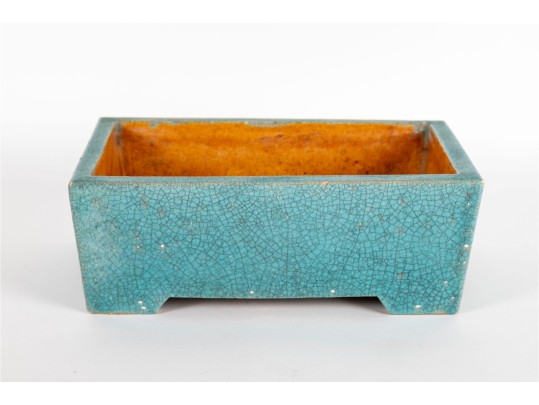 Vintage Turquoise Blue Crackle Glaze Earthenware Planter