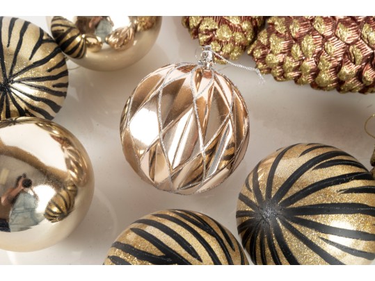 Festive Collection Of Large Gilt And Pinecone Ornaments