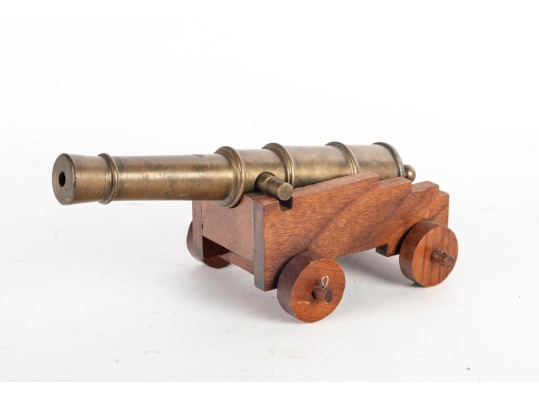 Vintage Brass And Wood Cannon Model